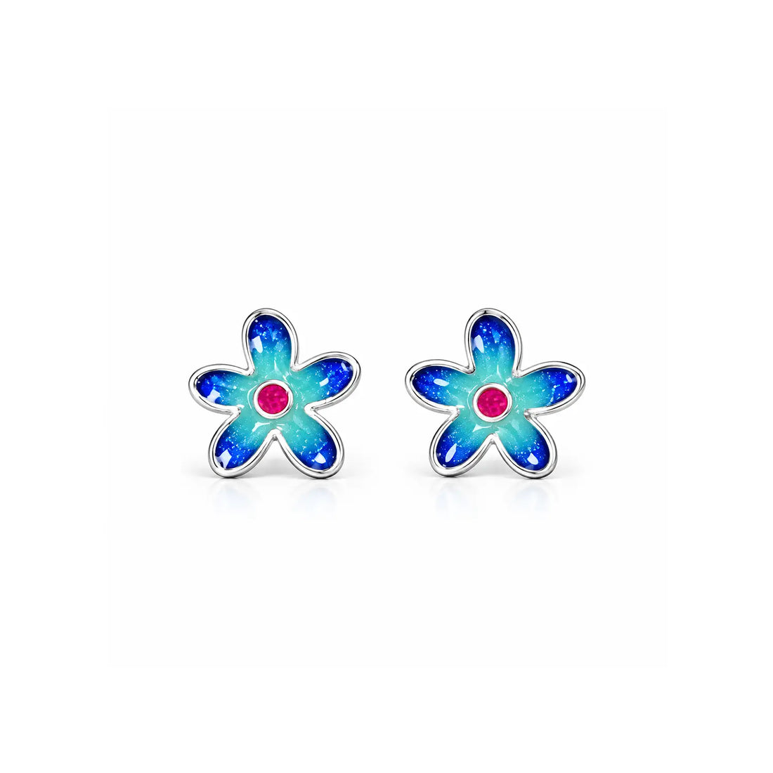 Purple Floral Enamel Silver Stud Earrings - Made With Pure 925 Silver