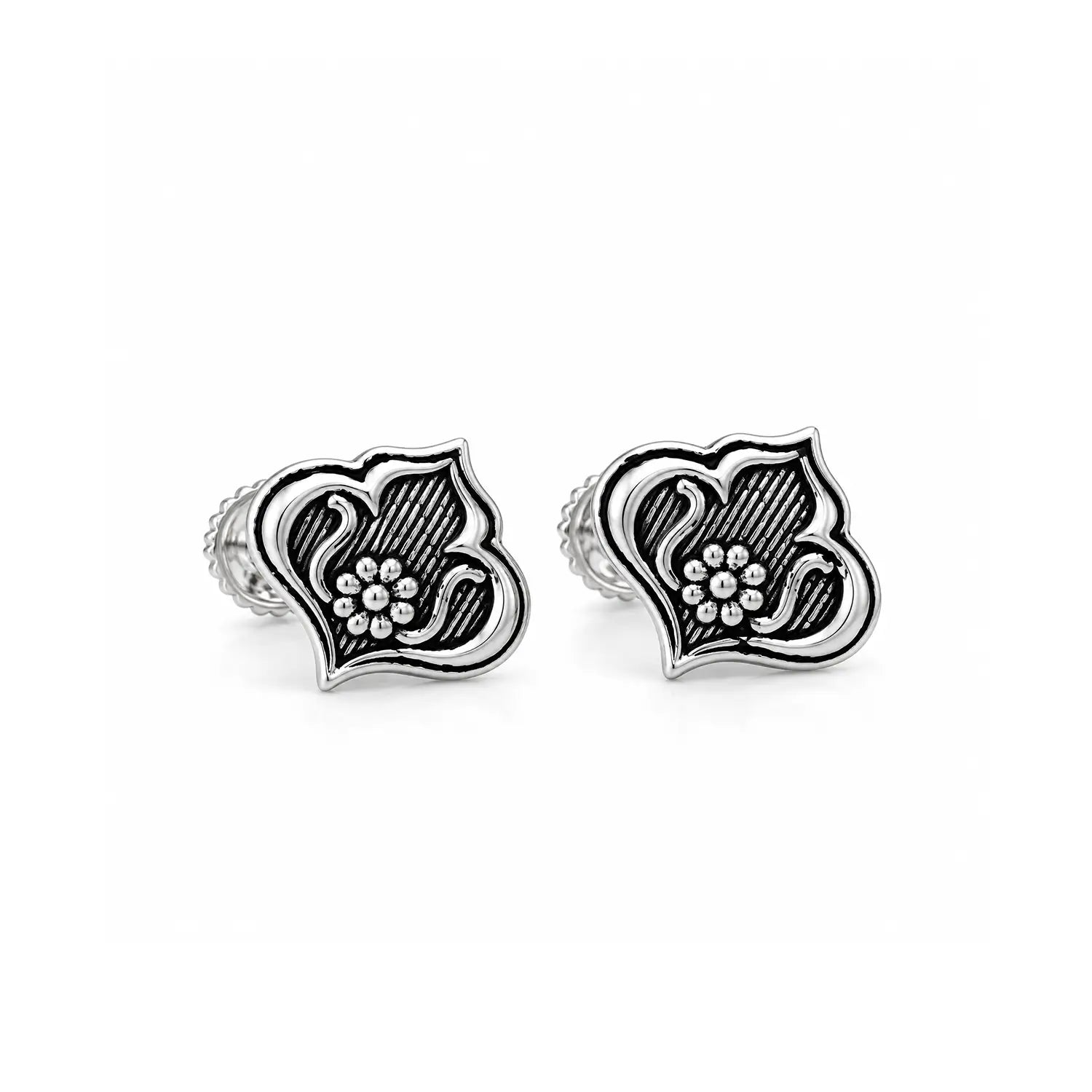 Royal Petal Oxidised Silver Stud Earrings - Made With Pure 925 Silver