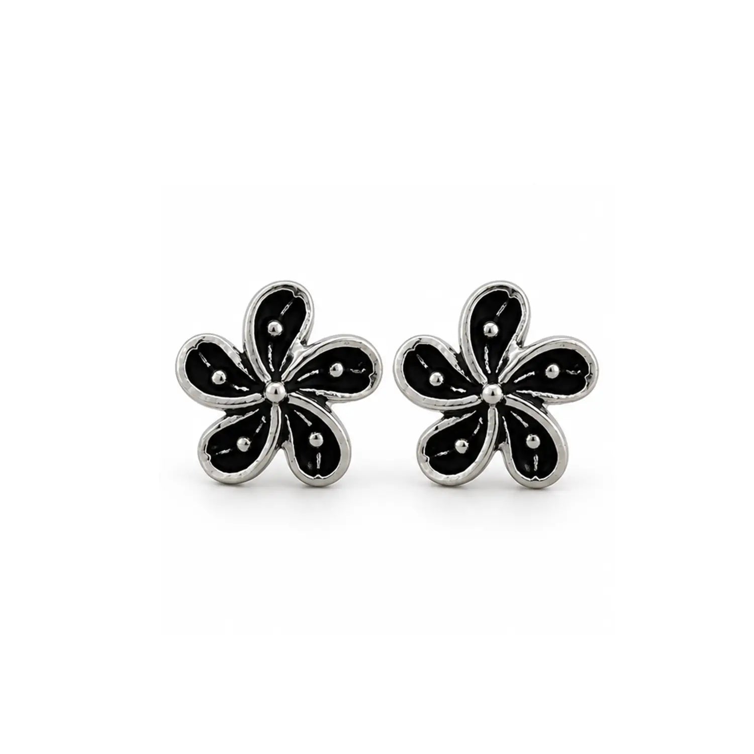 Midnight Blossom Oxidised Silver Stud Earrings - Made With Pure 925 Silver