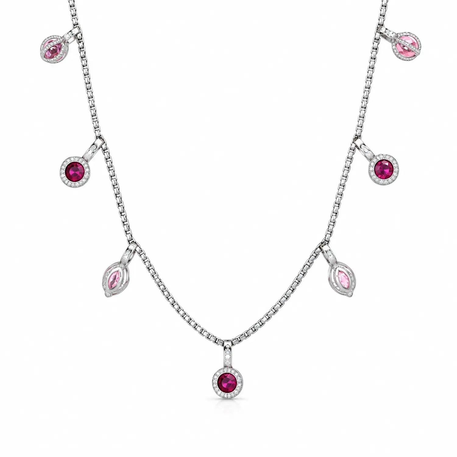 Pink & Ruby Drop Charm Silver Chain - Made With Pure 925 Silver