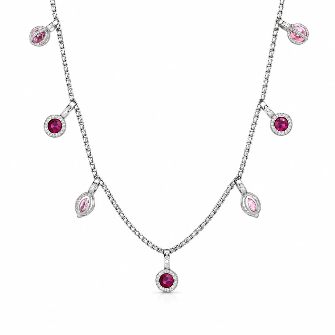 Pink & Ruby Drop Charm Silver Chain - Made With Pure 925 Silver