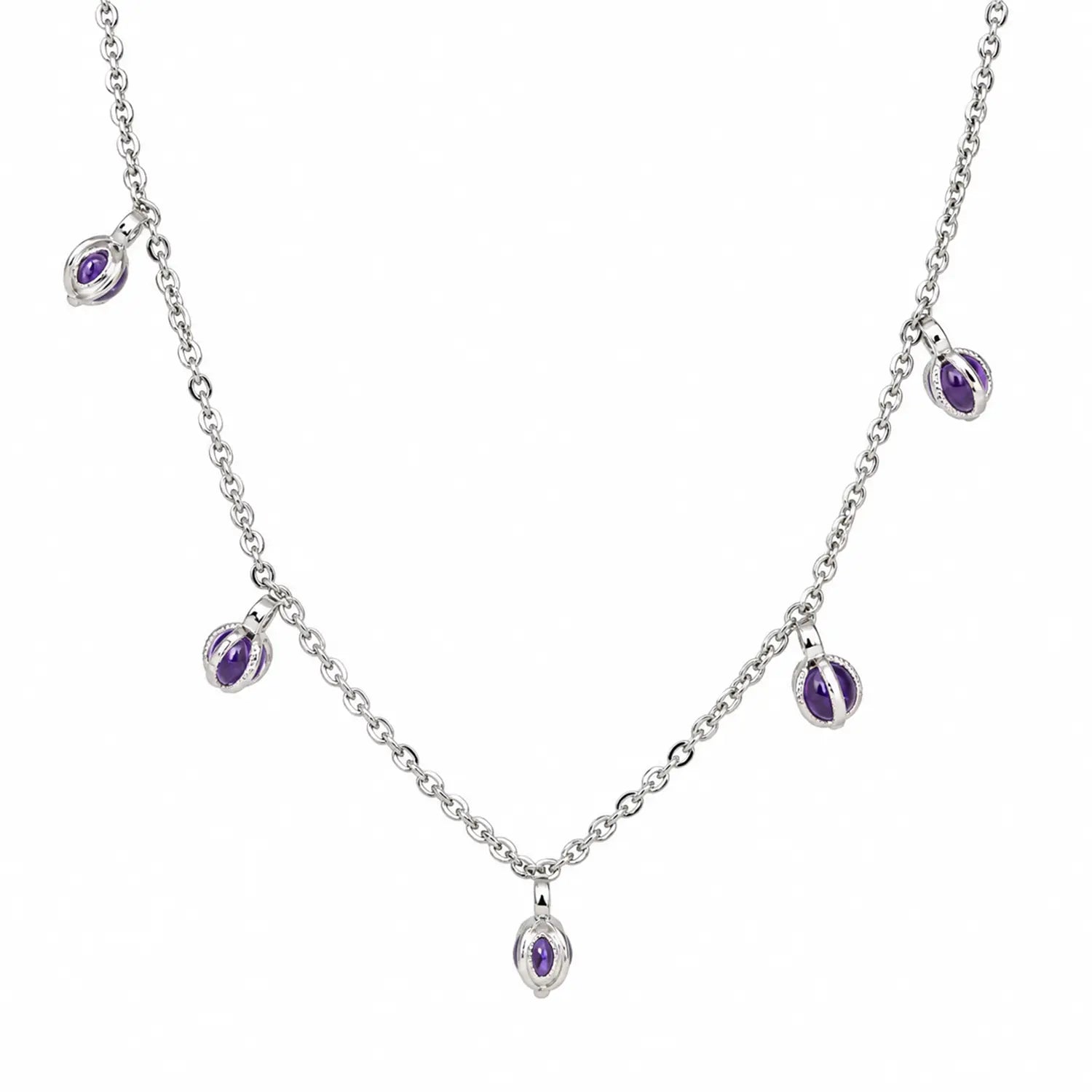 Elegant Purple Oval Charm Silver Chain - Made With Pure 925 Silver