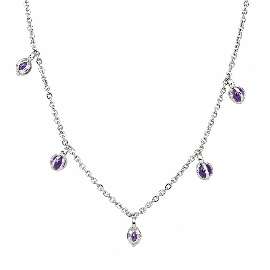 Elegant Purple Oval Charm Silver Chain - Made With Pure 925 Silver