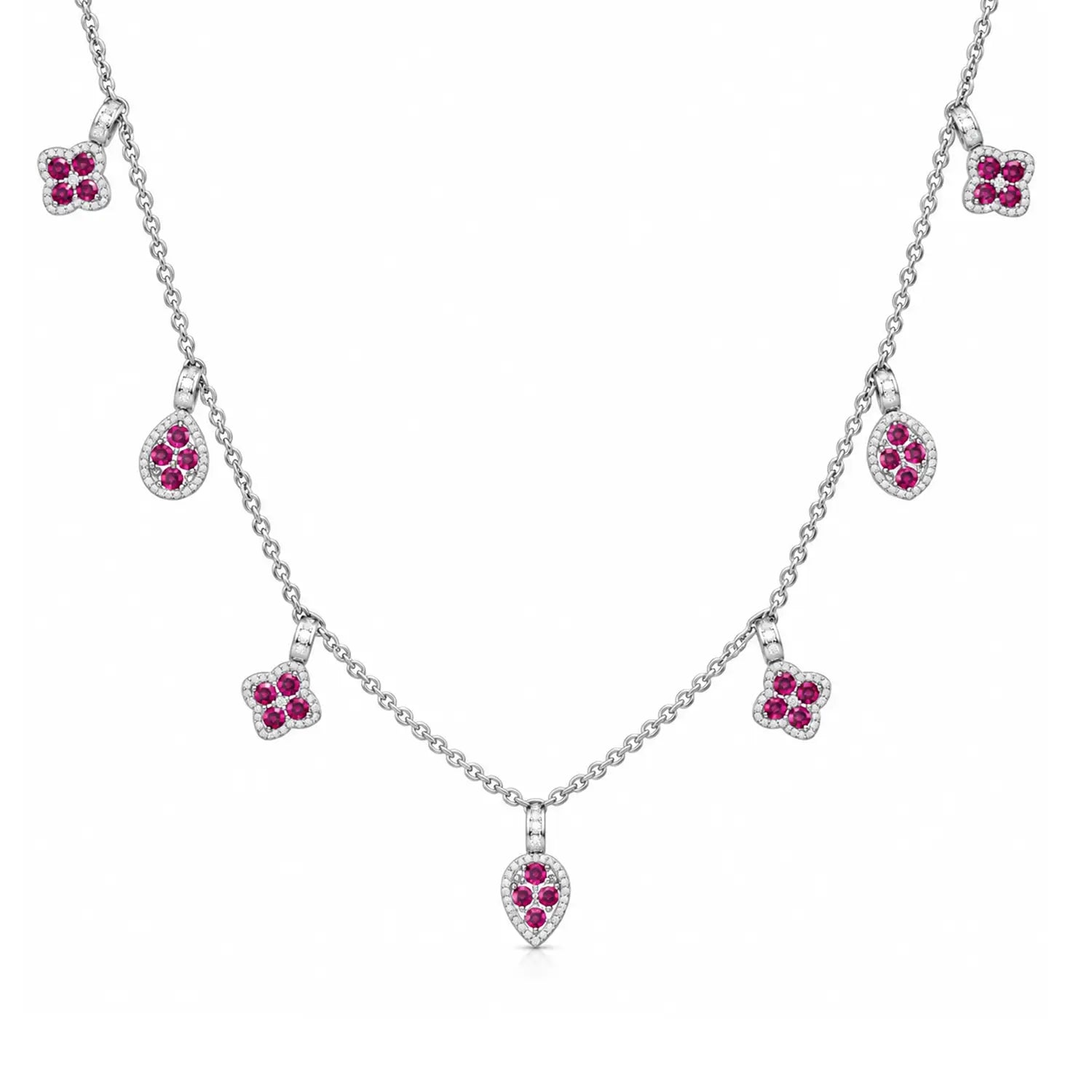 Elegant Ruby Floral Charm Silver Chain - Made With Pure 925 Silver