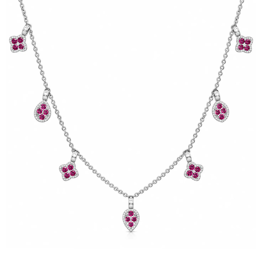 Elegant Ruby Floral Charm Silver Chain - Made With Pure 925 Silver