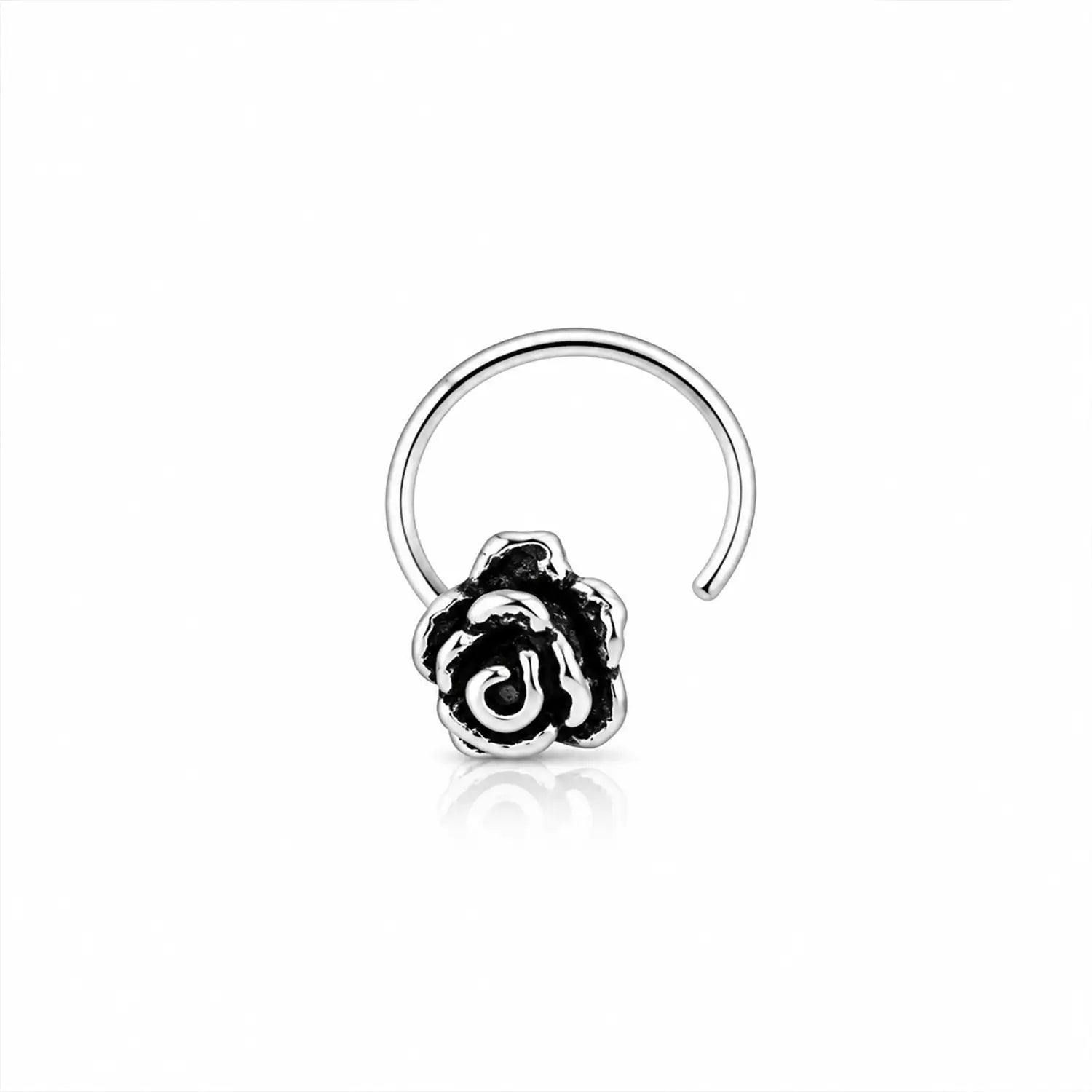 Oxidised Silver Rose Bloom Nose Pin- Made With Pure 925 Silver