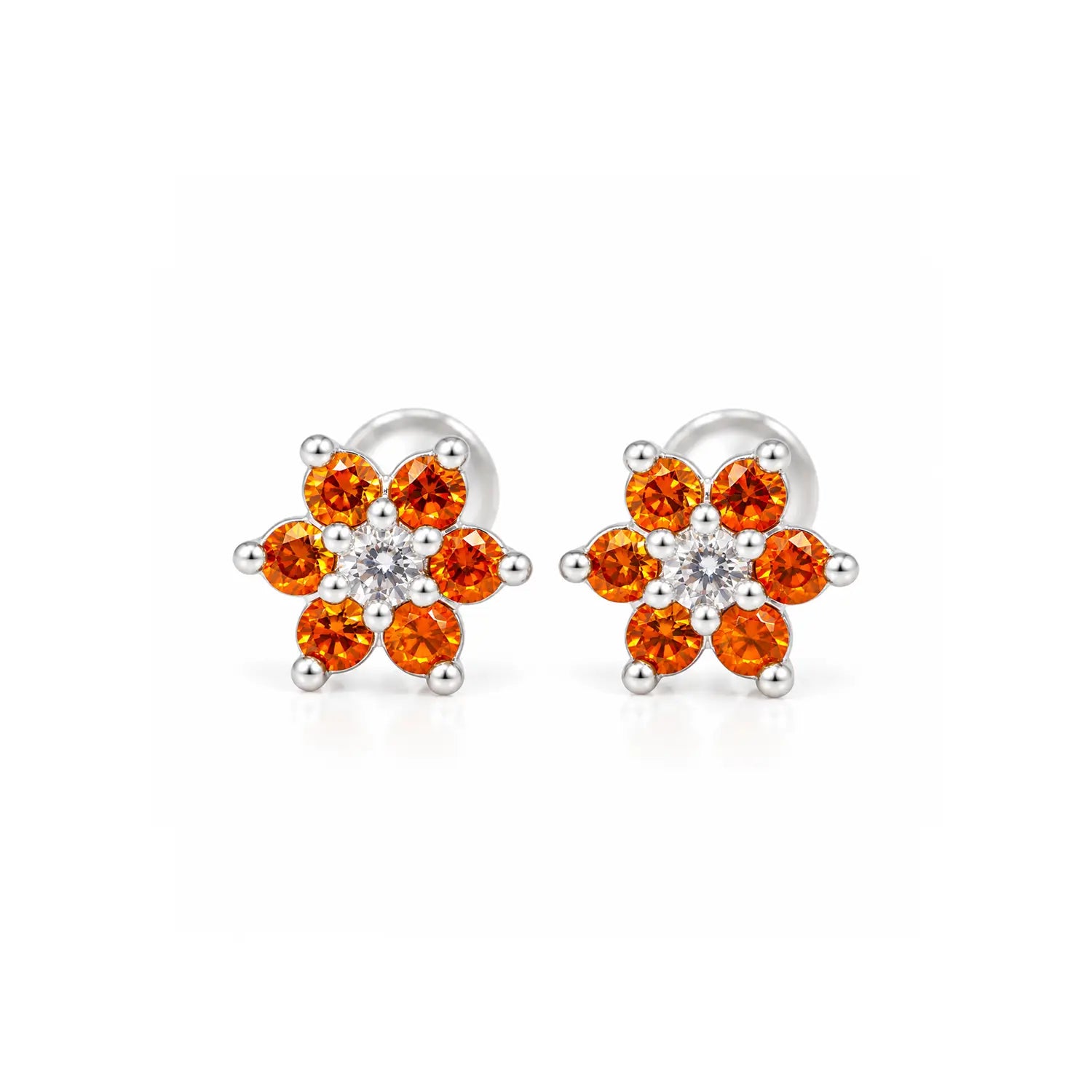 Black Floral Gemstone Silver Stud Earrings - Made With Pure 925 Silver