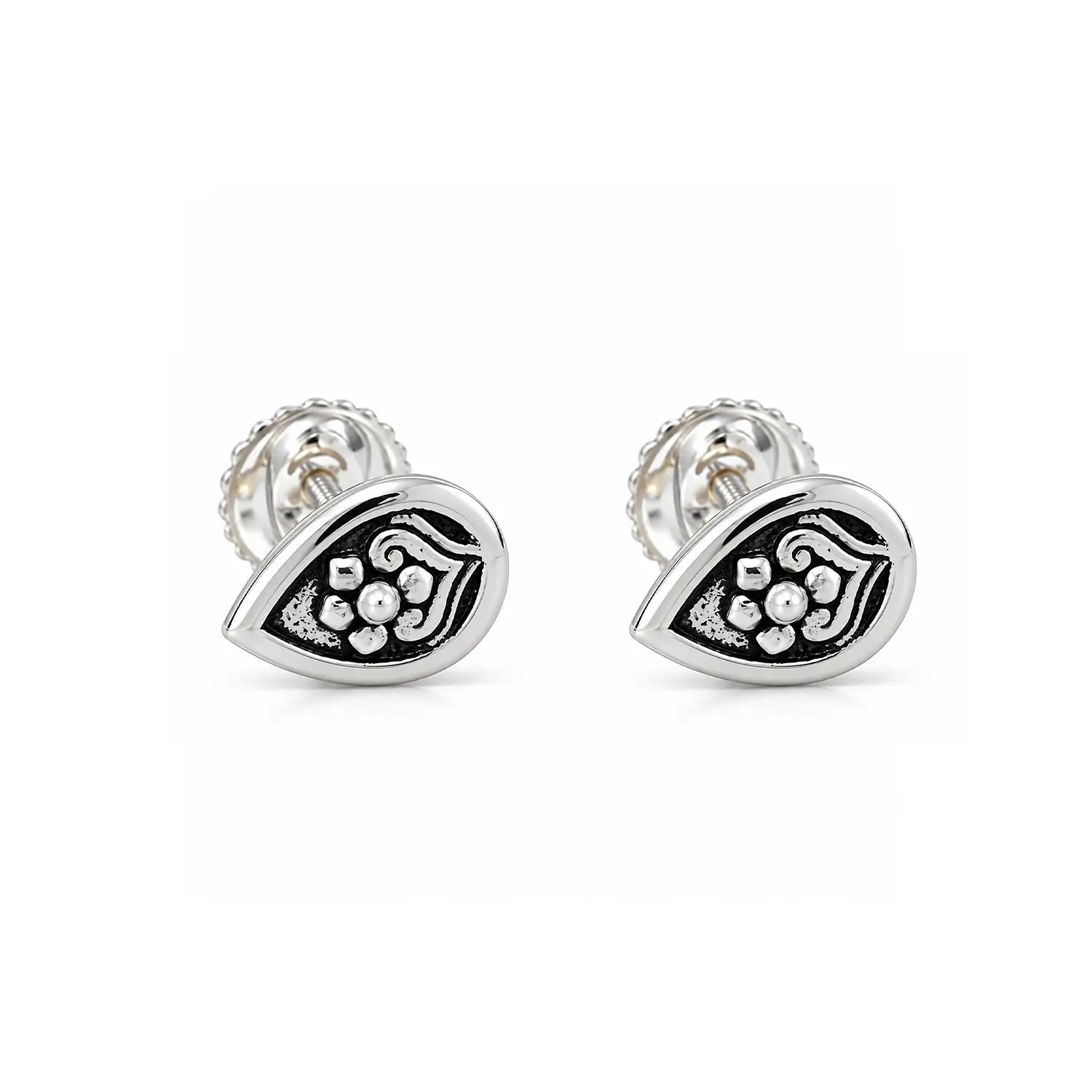 Vintage Teardrop Oxidised Silver Stud Earrings - Made With Pure 925 Silver