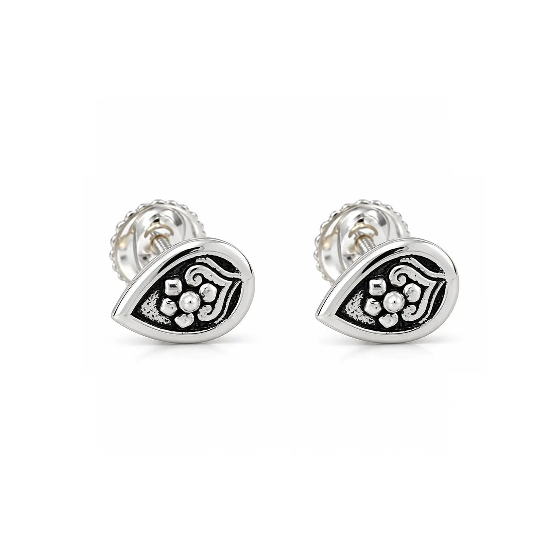 Vintage Teardrop Oxidised Silver Stud Earrings - Made With Pure 925 Silver