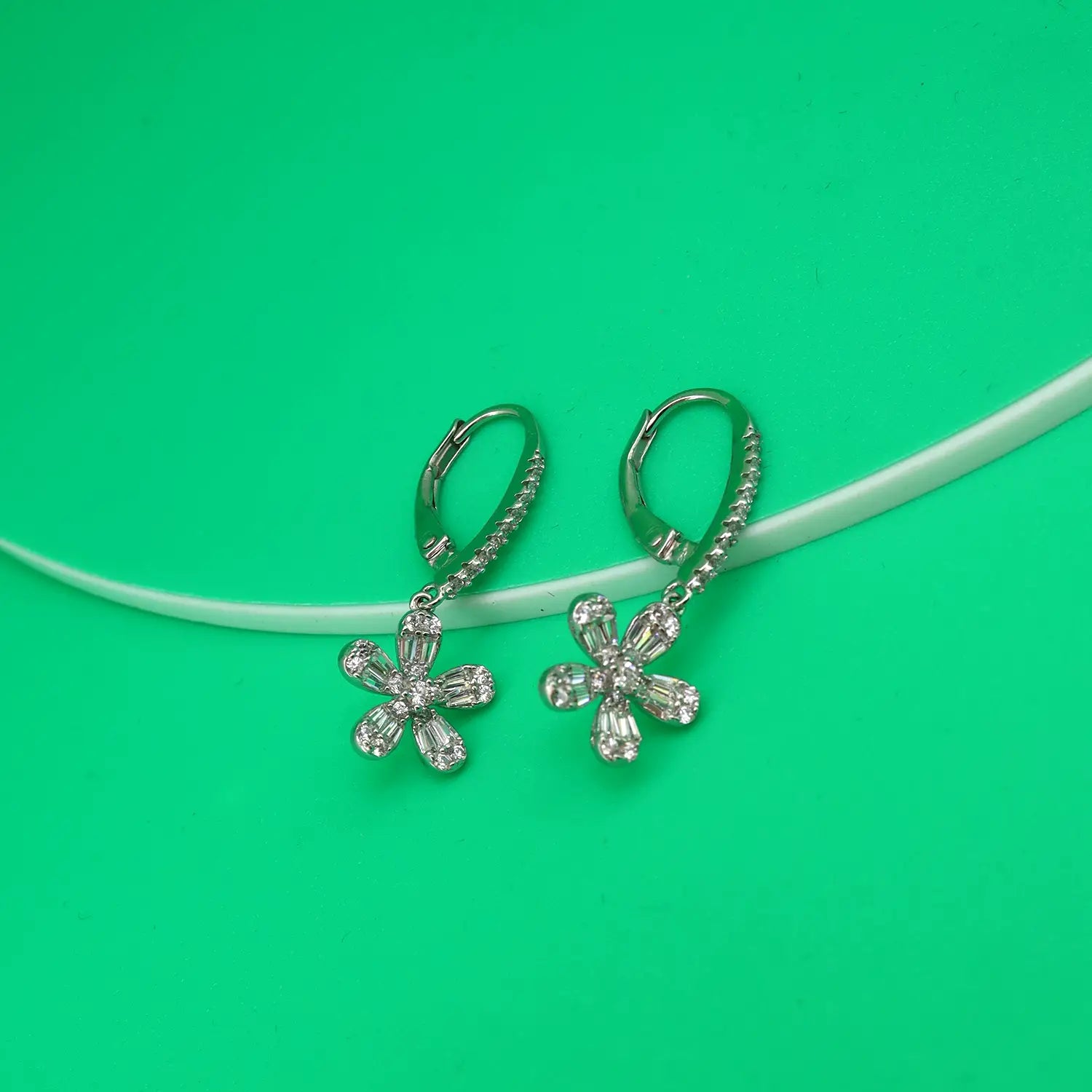 Elegant Floral Drop Earrings - Made With Pure 925 Silver