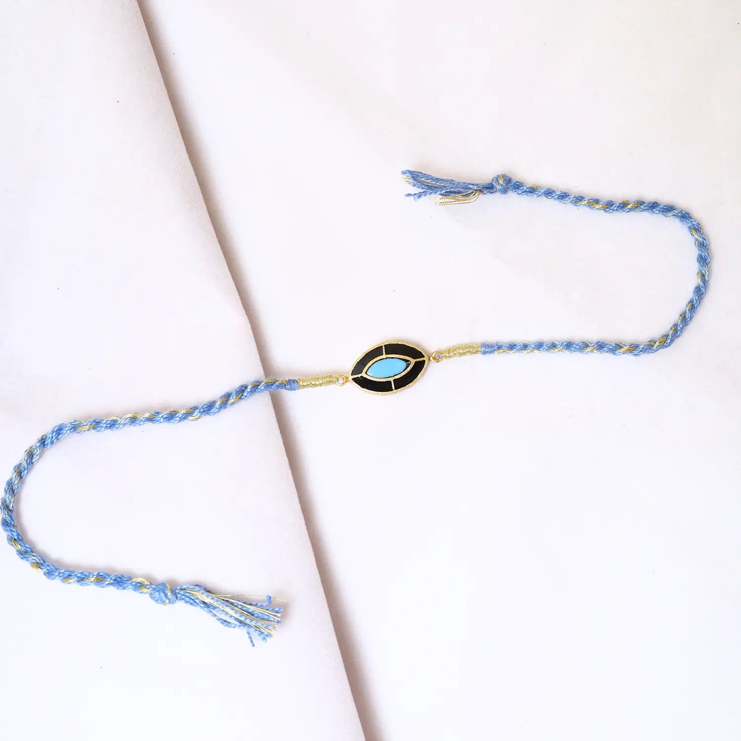 Sky Blue Evil Eye Silver Rakhi - Made With Pure 925 Silver