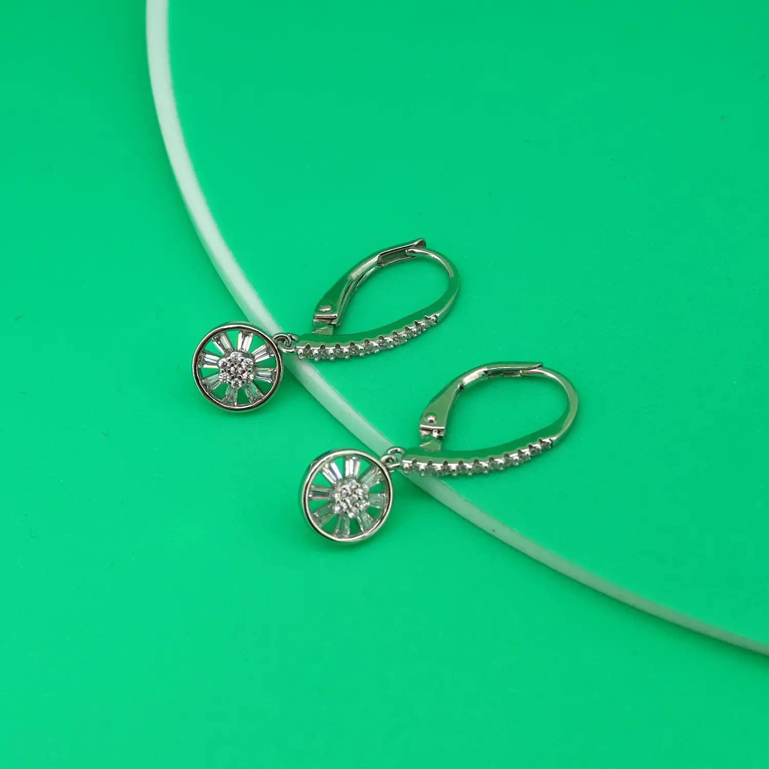 Elegant Sunburst CZ Drop Earrings - Made With Pure 925 Silver