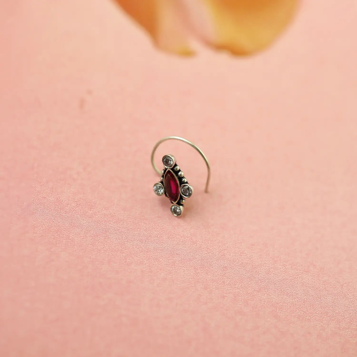 Elegant Ruby Stone Silver Nose Pin- Made With Pure 925 Silver