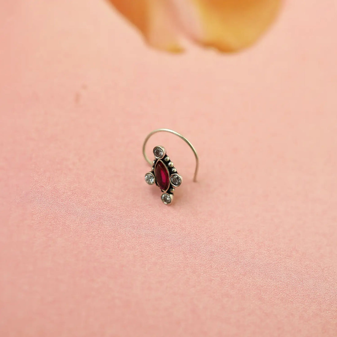 Elegant Ruby Stone Silver Nose Pin- Made With Pure 925 Silver