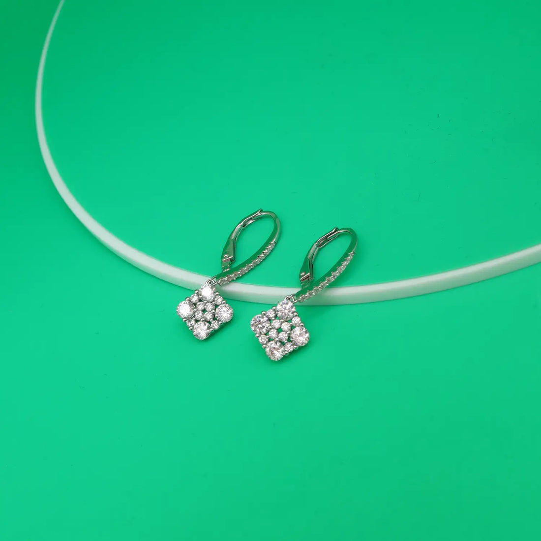 Elegant Sparkling Square Cluster Drop Earrings - Made With Pure 925 Silver