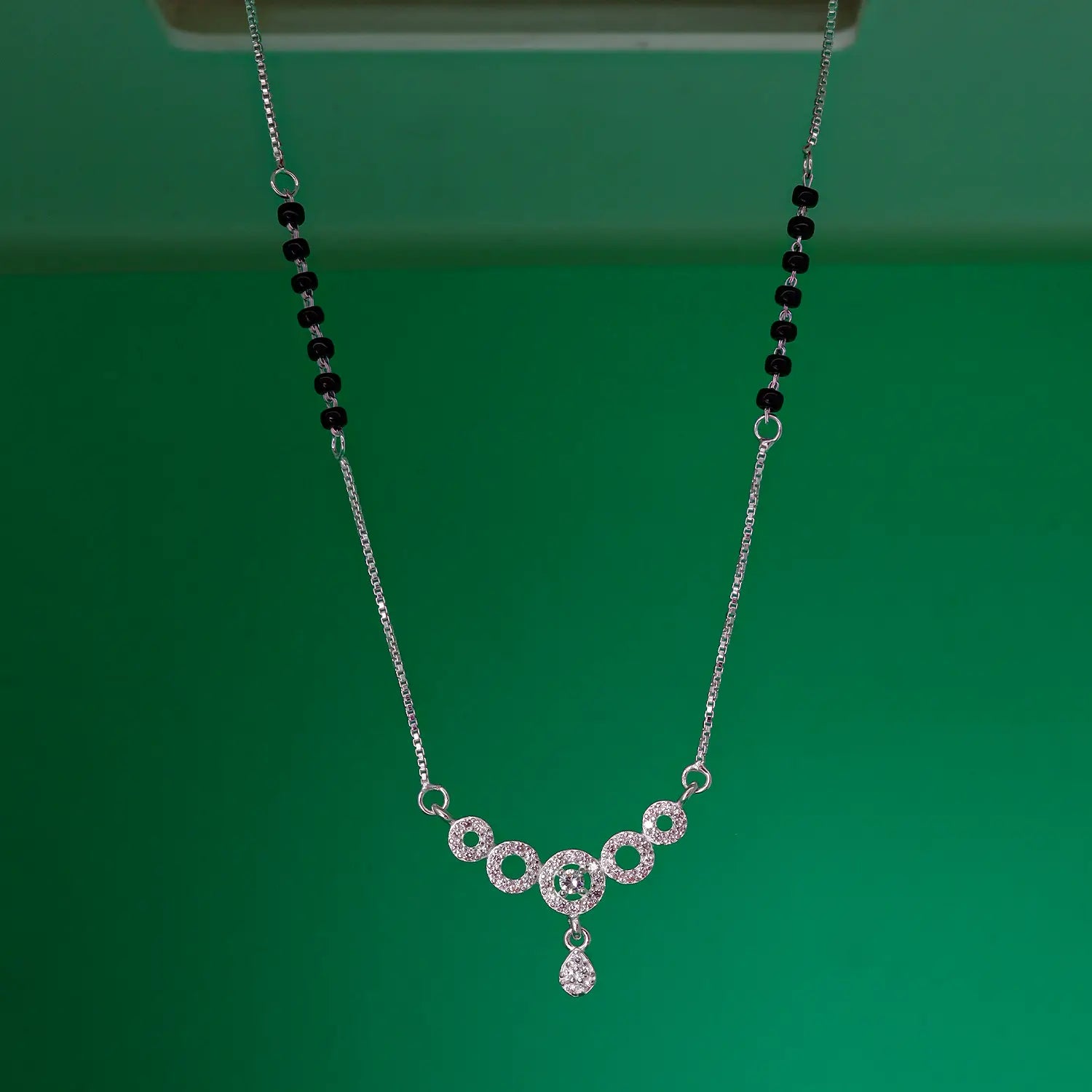 Elegant CZ Circle Drop Silver Mangalsutra - Made With Pure 925 Silver