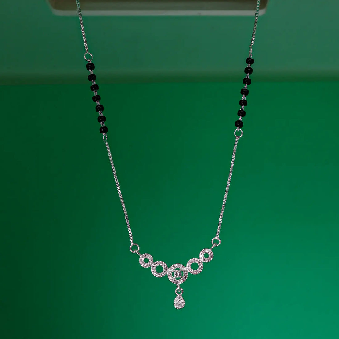Elegant CZ Circle Drop Silver Mangalsutra - Made With Pure 925 Silver