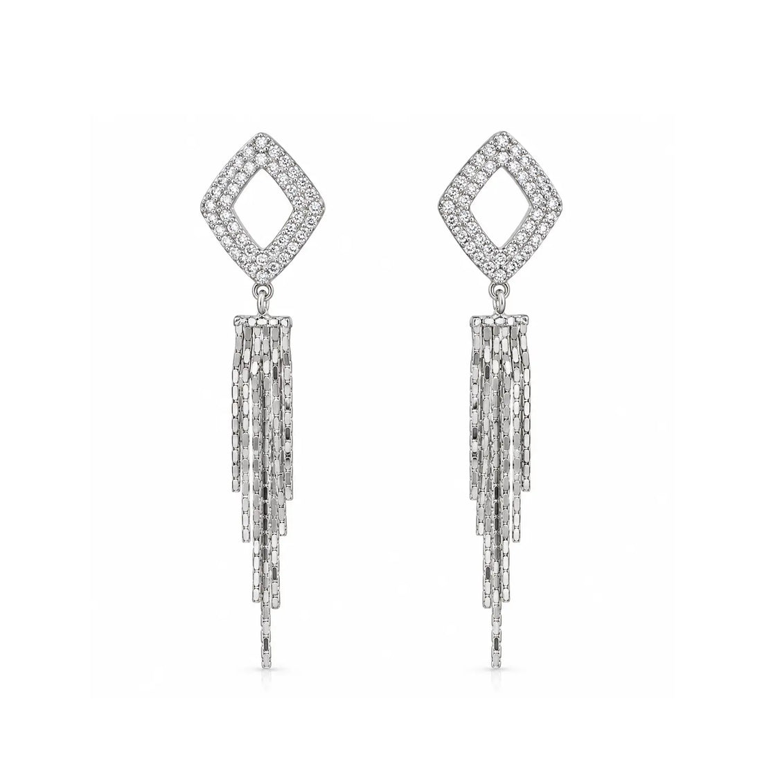 Elegant Geometric Crystal Cascade Silver Earrings - Made With Pure 925 Silver