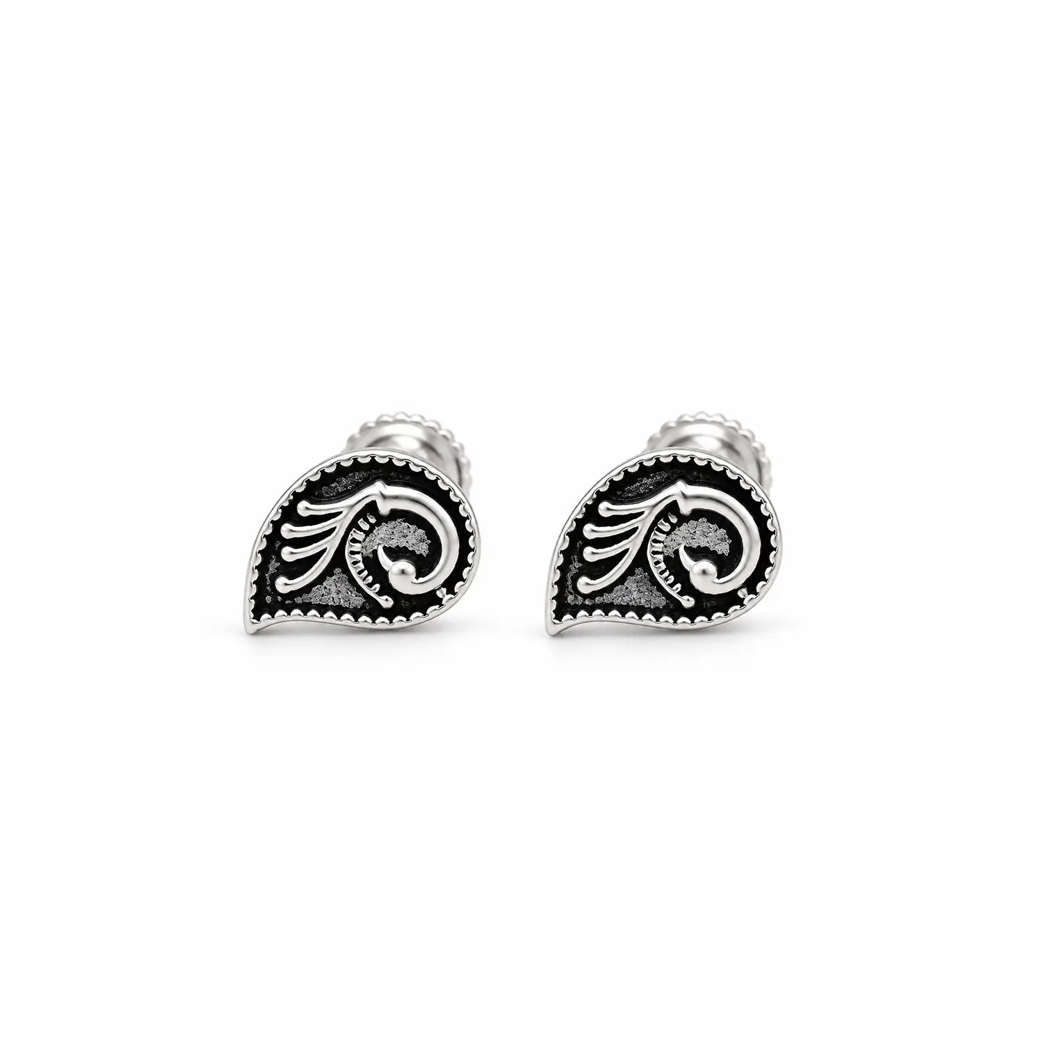 Royal Paisley Oxidised Silver Stud Earrings - Made With Pure 925 Silver