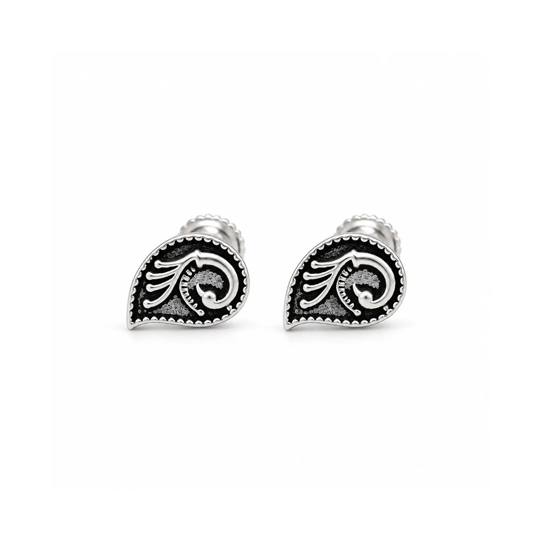 Royal Paisley Oxidised Silver Stud Earrings - Made With Pure 925 Silver
