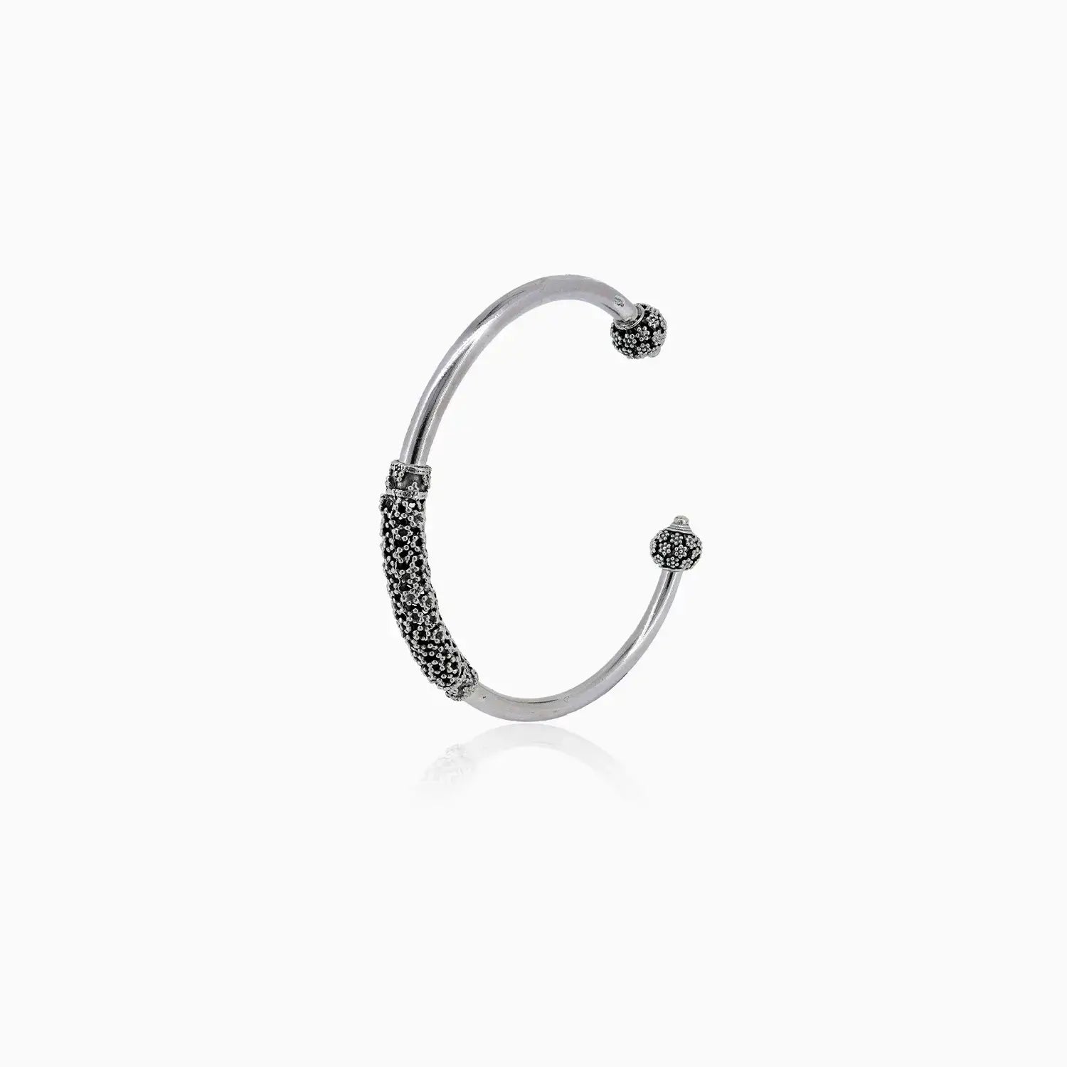 Oxidised Silver Textured Open Cuff Bracelet - Made With Pure 925 Silver