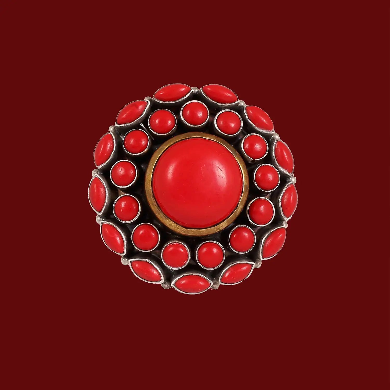 Silver Red Stone Adjustable Ring- Made With Pure 925 Silver