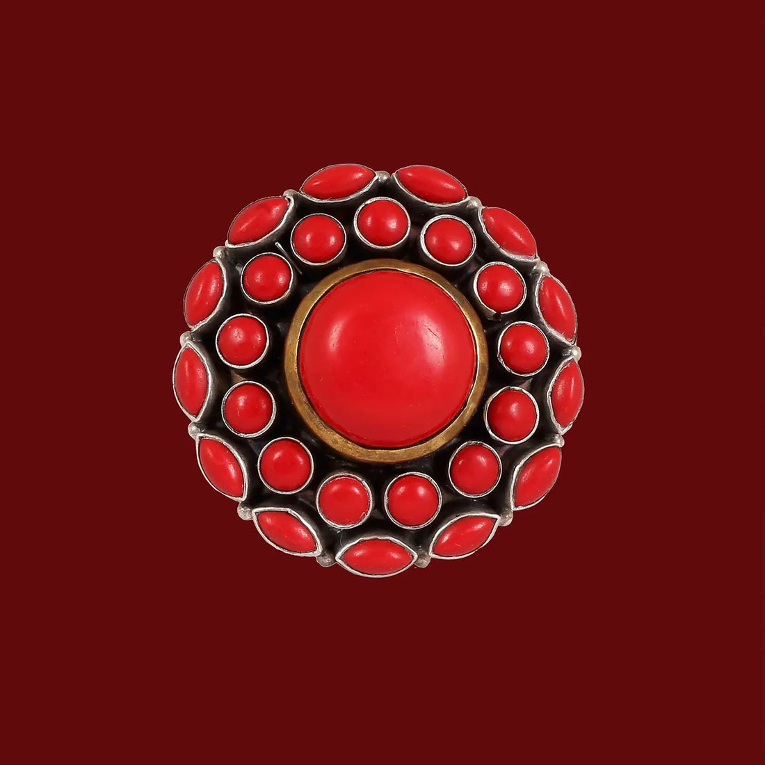 Silver Red Stone Adjustable Ring- Made With Pure 925 Silver