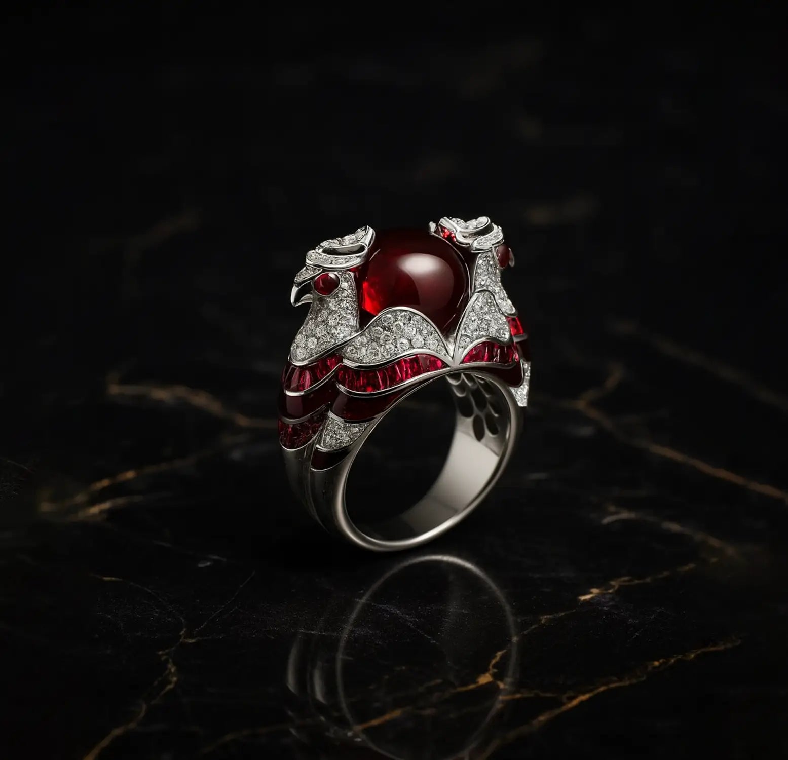 Pure Silver Red Enamel & CZ Statement Ring - Made With Pure 925 Silver