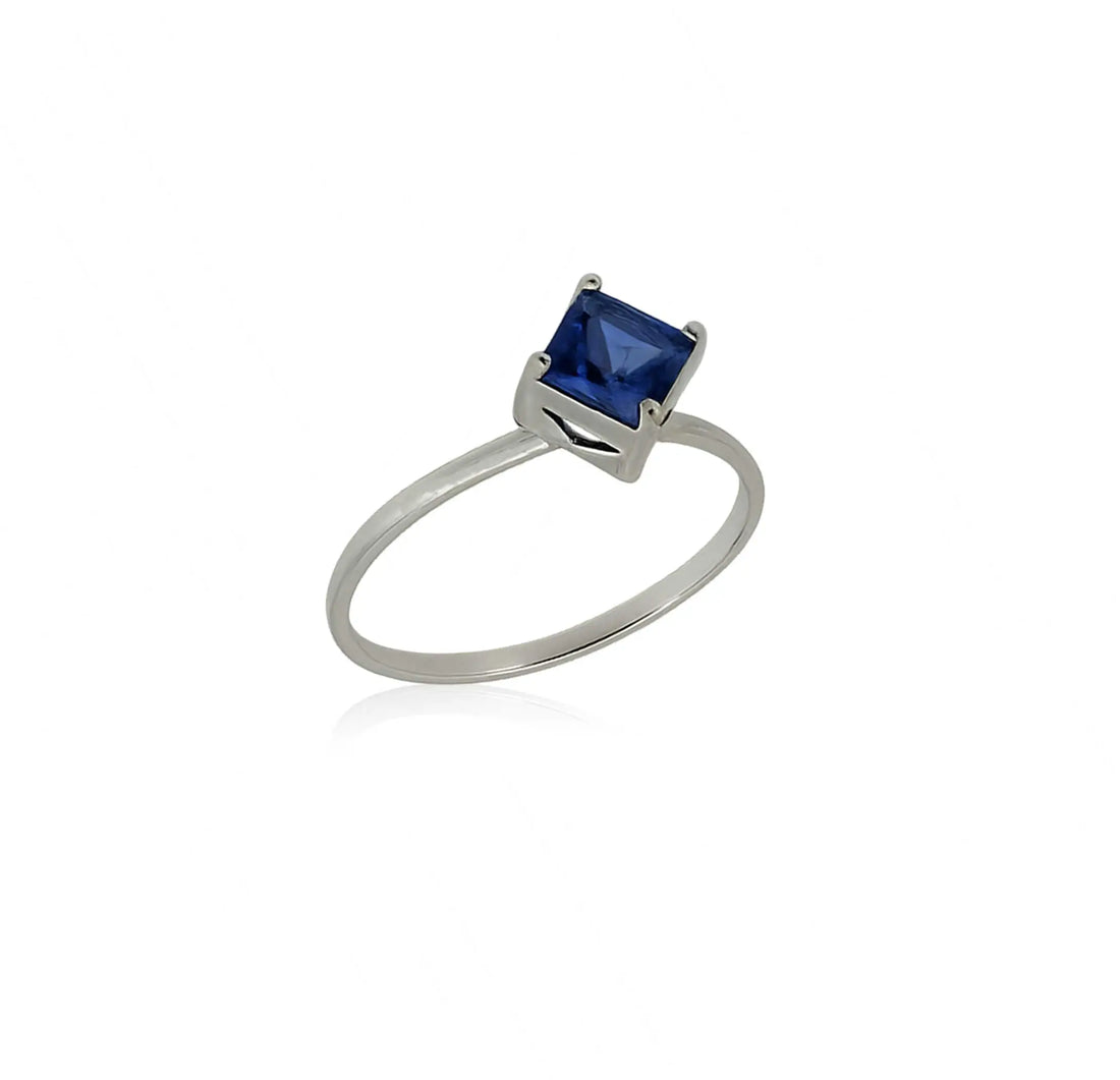 Classic Blue Solitaire Pure Silver Ring- Made With Pure 925 Silver