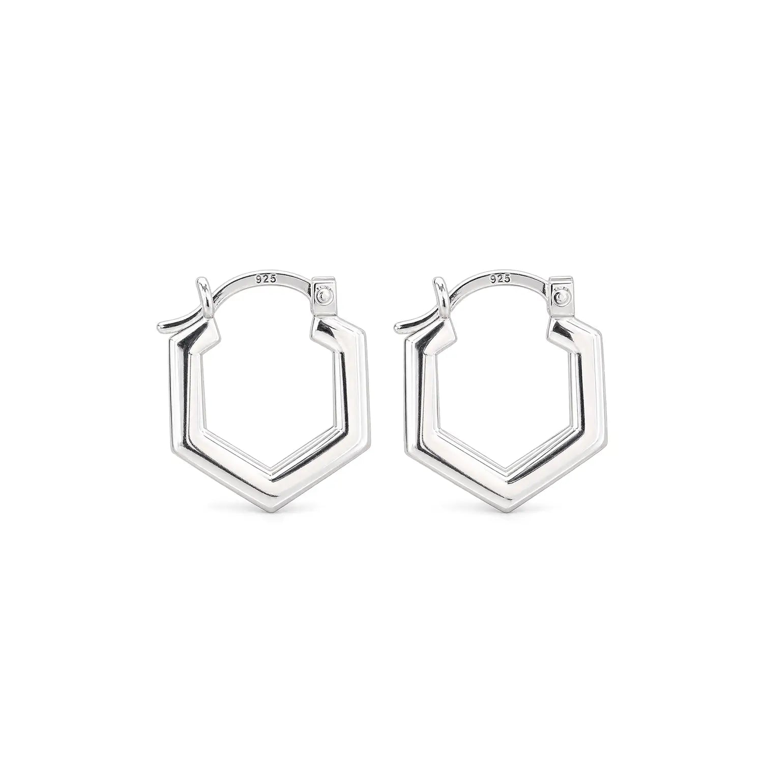 Geometric Hexagon 925 Silver Hoop Earrings - Made With Pure 925 Silver