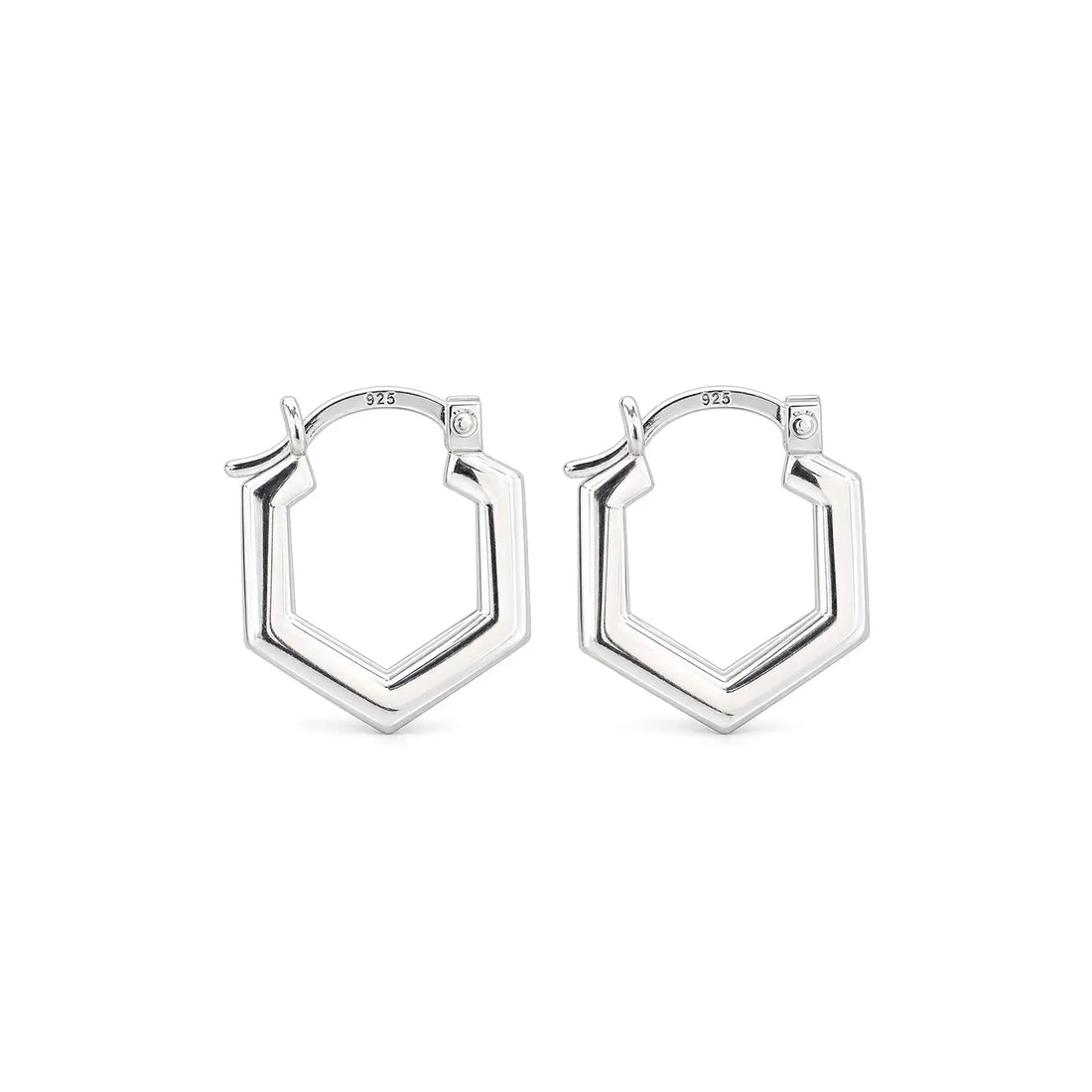 Geometric Hexagon 925 Silver Hoop Earrings - Made With Pure 925 Silver
