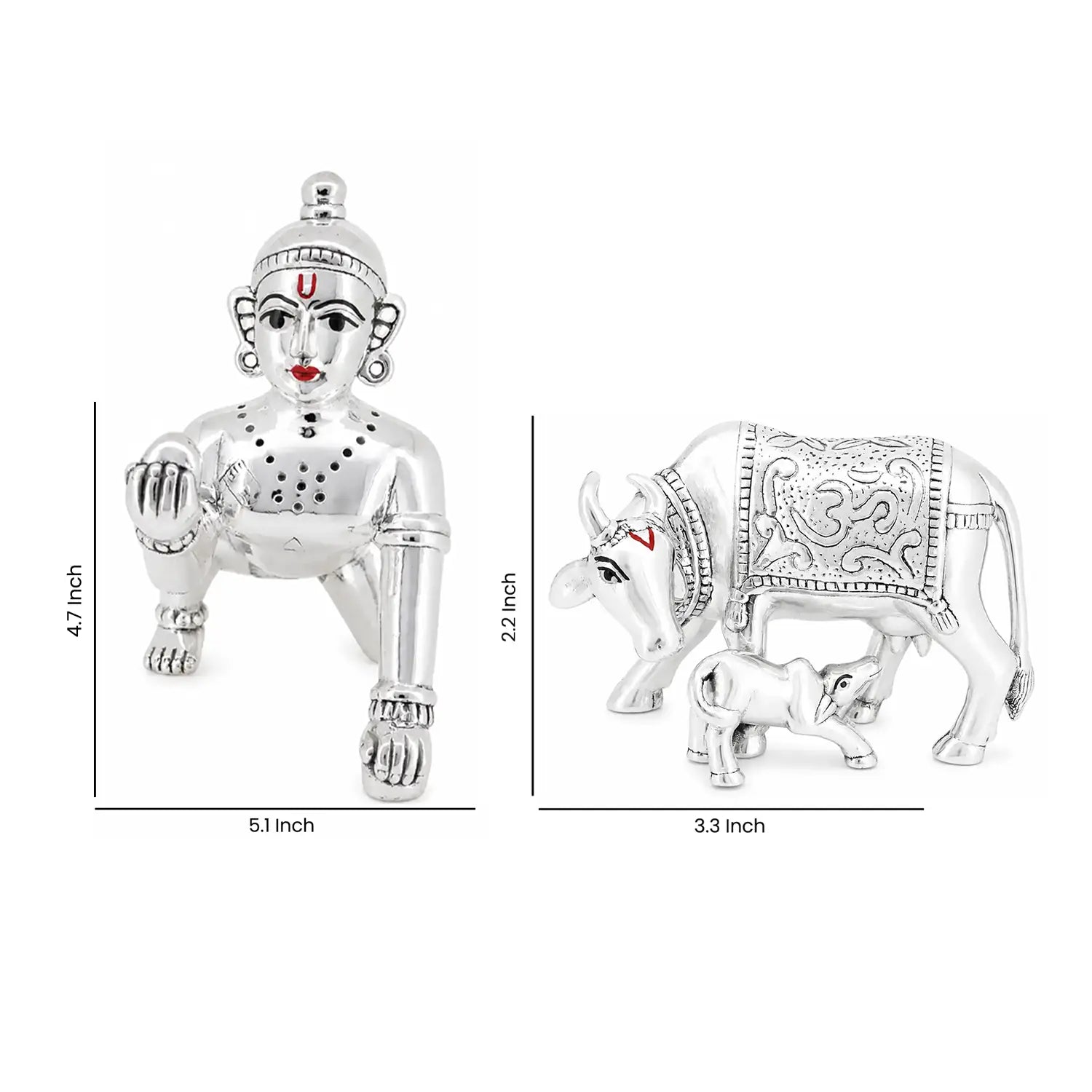 Laddu Gopal & Kamdhenu Cow with Calf Silver Idol Festival Combo - Made With Pure 925 Silver