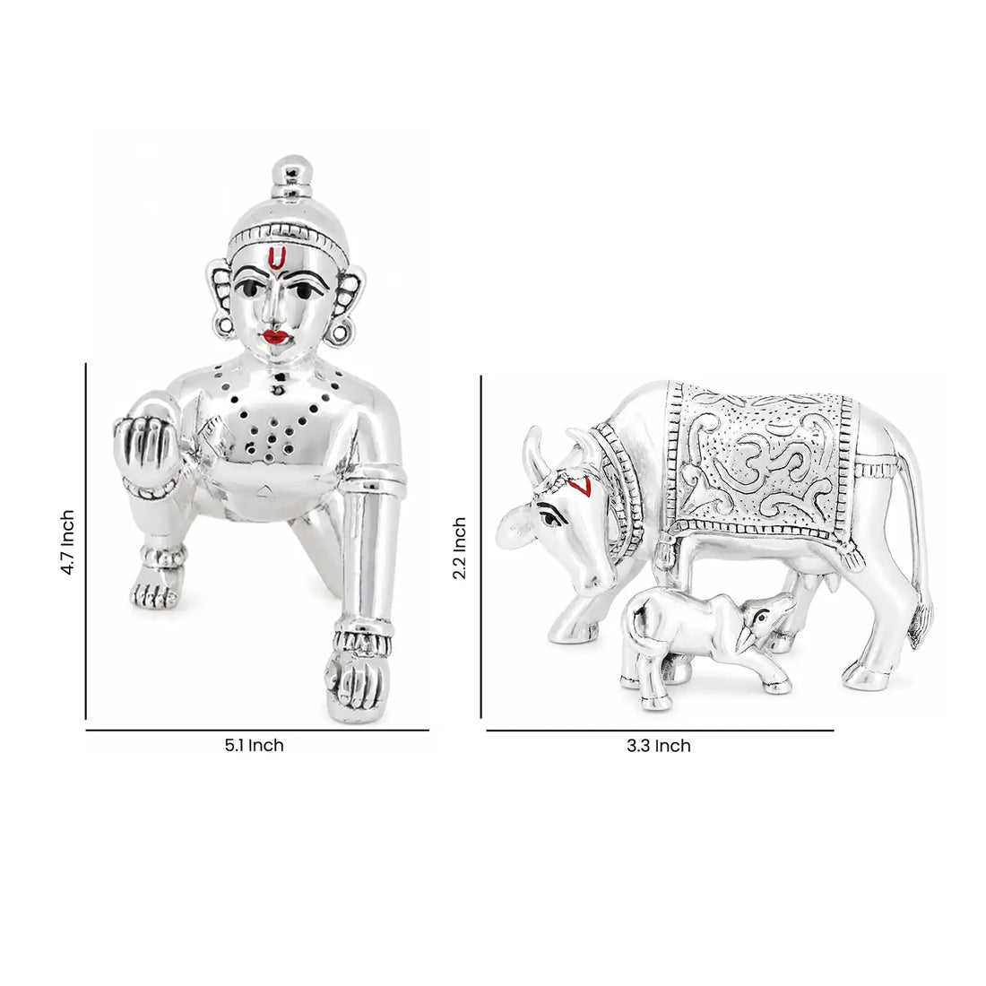 Laddu Gopal & Kamdhenu Cow with Calf Silver Idol Festival Combo - Made With Pure 925 Silver