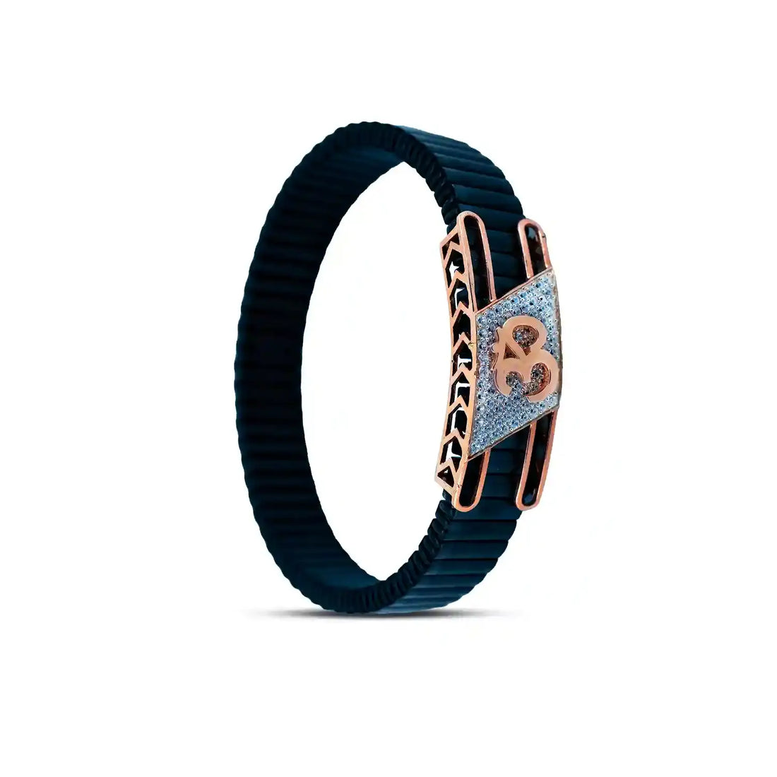Om Symbol Black Strap Silver Bracelet for Men- Made With Pure 925 Silver
