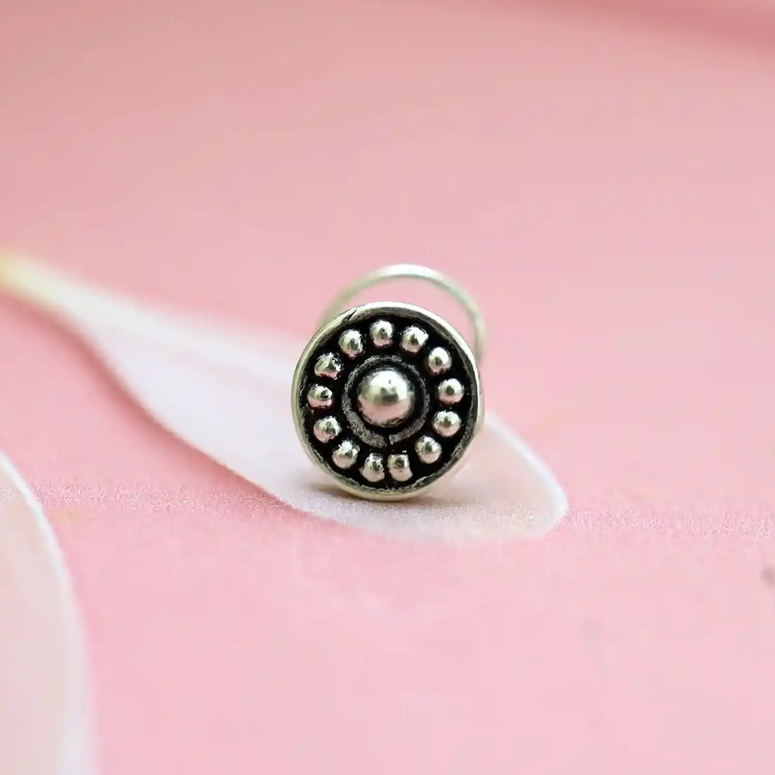 Bold Circular Oxidised Silver Nose Pin- Made With Pure 925 Silver