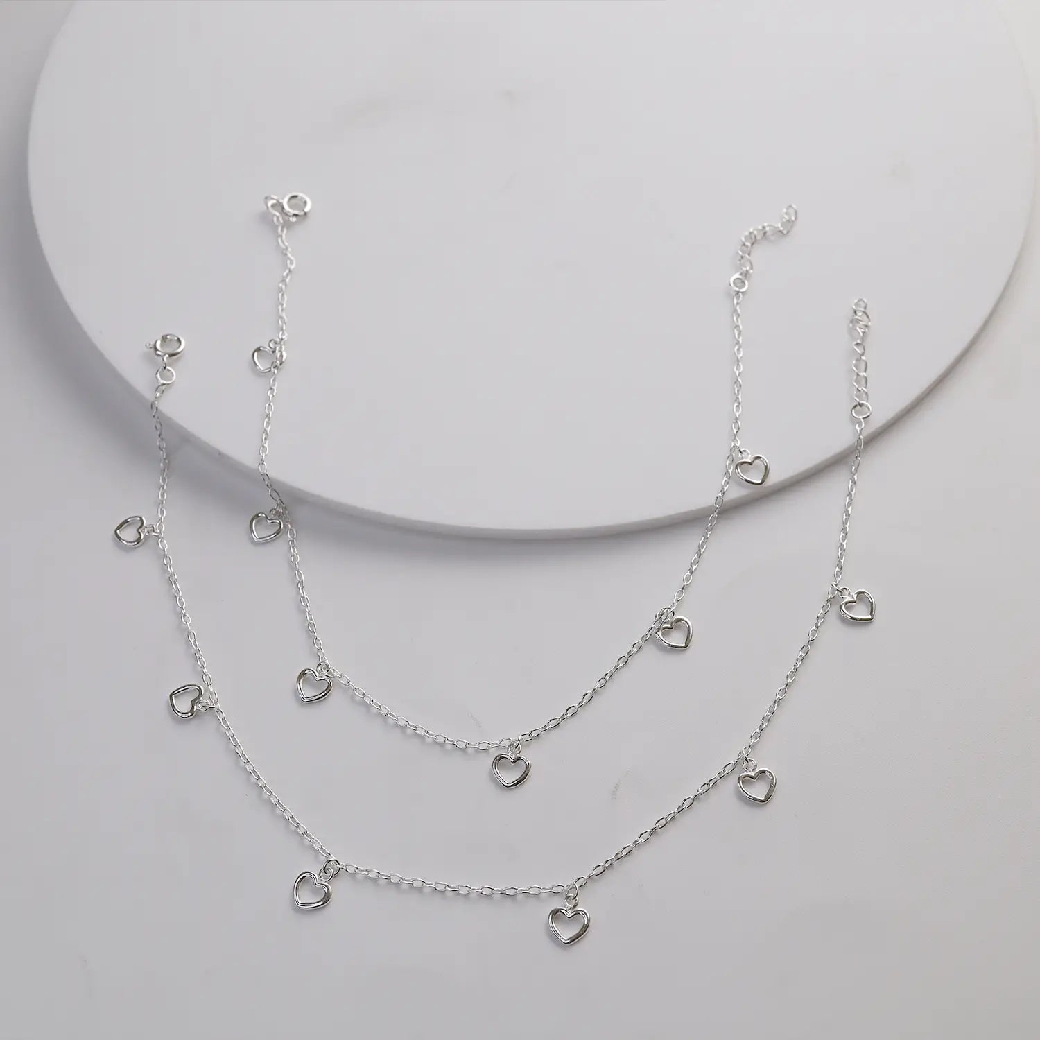 Delicate Heart Charm Pure Silver Anklet- Made With Pure 925 Silver