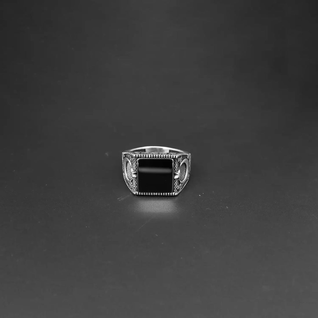 Pure Silver Black Onyx Moon & Star Ring - Made With Pure 925 Silver