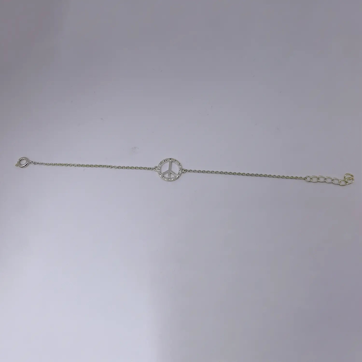 Peace Symbol Bracelet with CZ Stones- Made With Pure 925 Silver