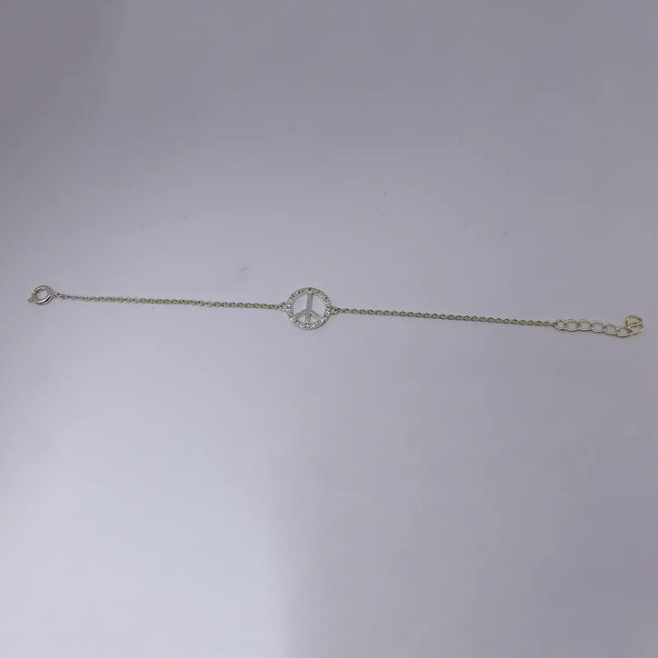 Peace Symbol Bracelet with CZ Stones- Made With Pure 925 Silver