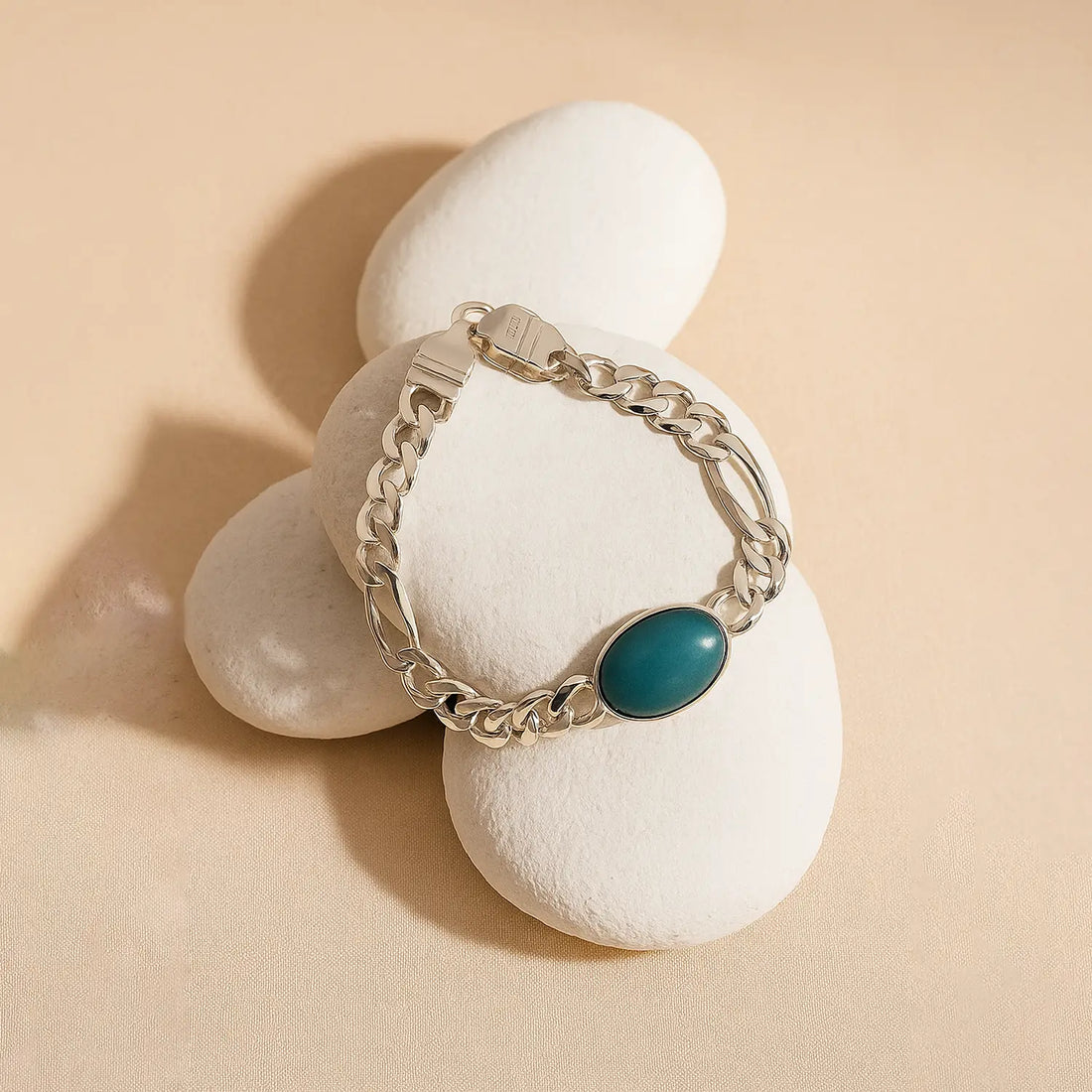 Pure Silver Teal Stone Bracelet - Made With Pure 925 Silver