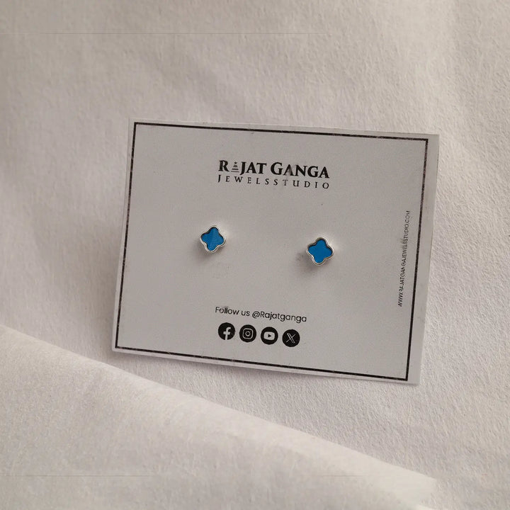 Elegant Blue Clover Pure Silver Stud Earrings - Made With Pure 925 Silver
