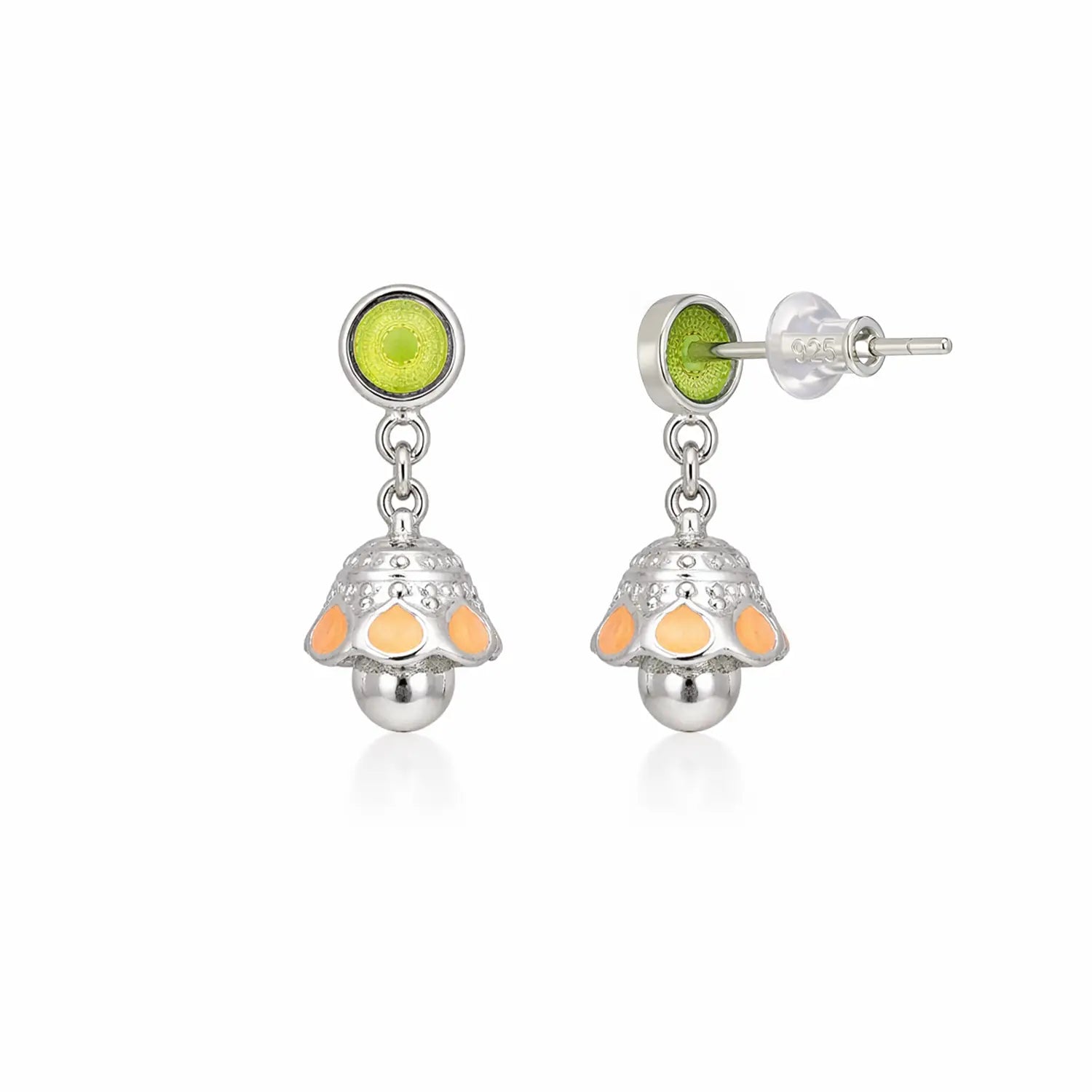 Elegant Green & Blush Drop Pure Silver Jhumki Earrings- Made With Pure 925 Silver