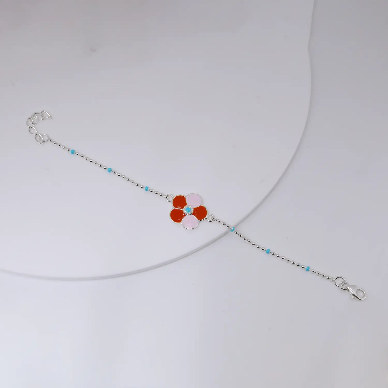 Floral Enamel Charm Pure Silver Bracelet - Made With Pure 925 Silver