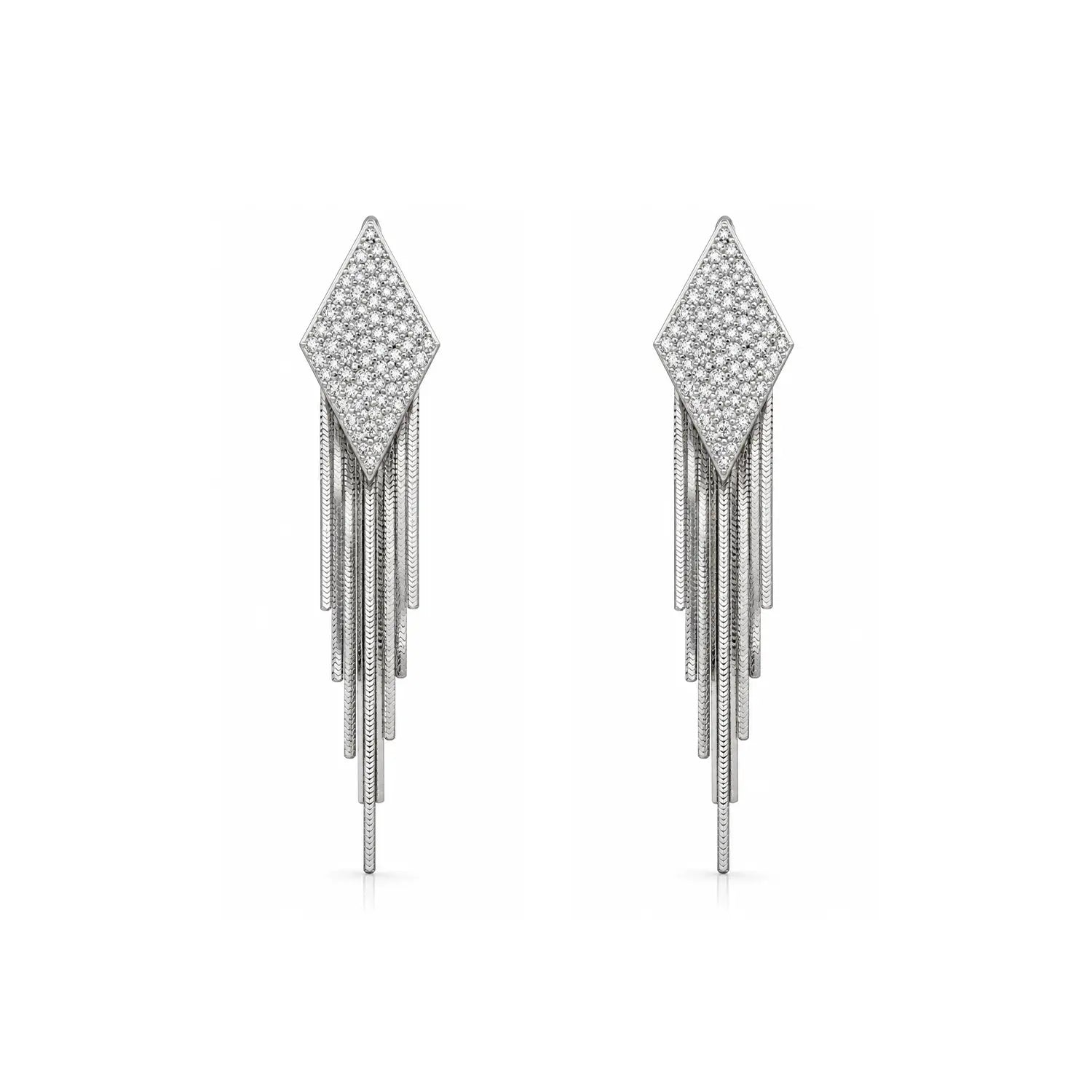 Elegant Geometric Crystal Cascade Silver Earrings - Made With Pure 925 Silver