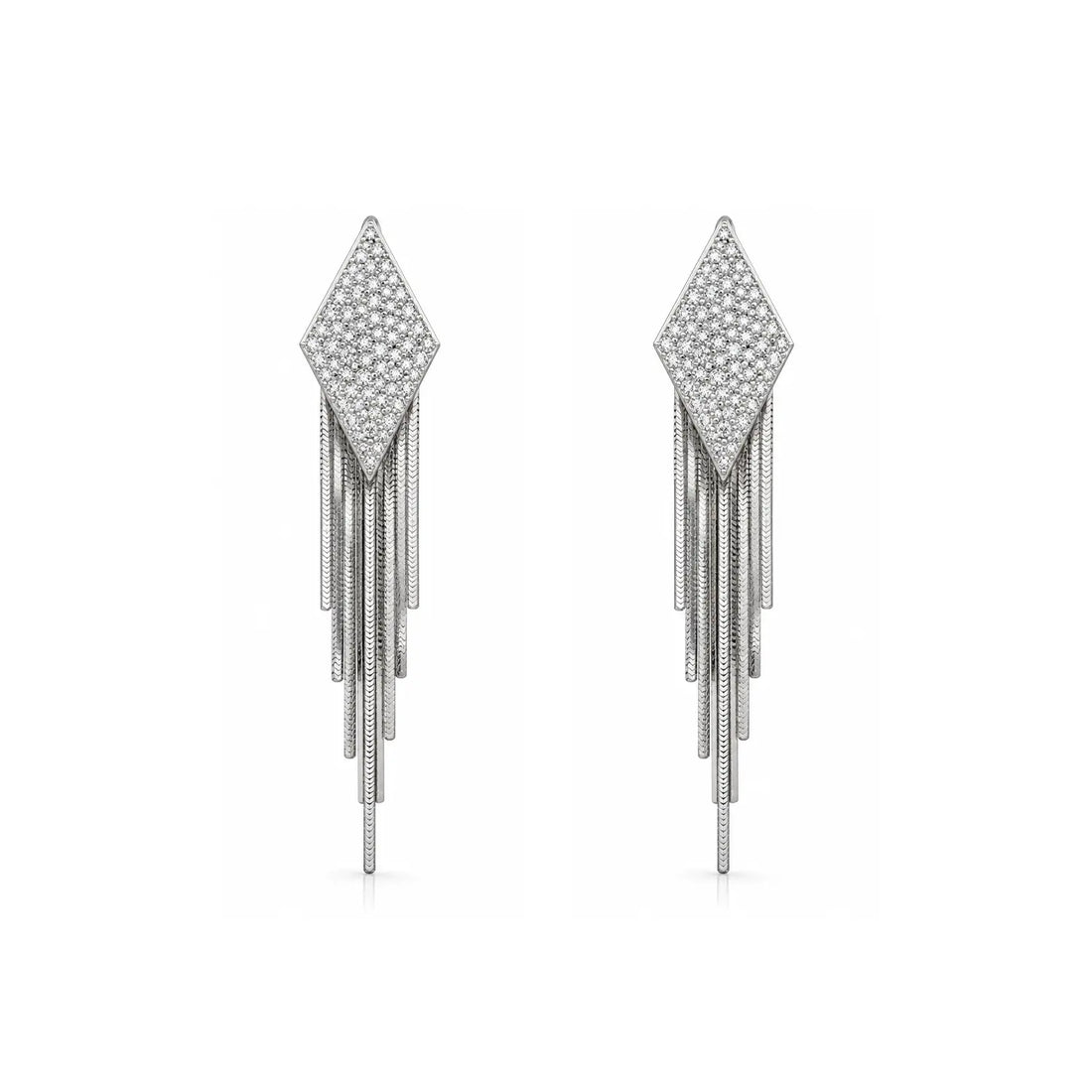 Elegant Geometric Crystal Cascade Silver Earrings - Made With Pure 925 Silver