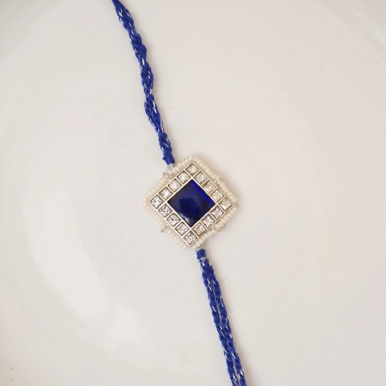 Royal Blue Stone Silver Rakhi - Made With Pure 925 Silver