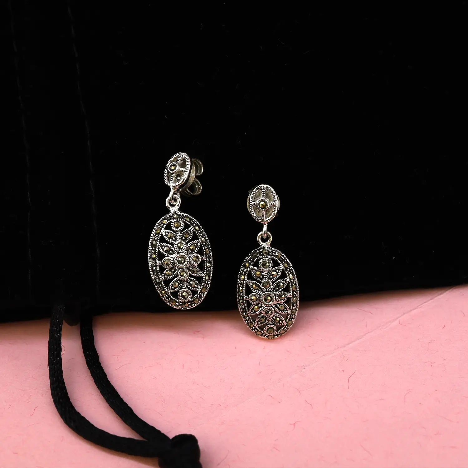 Elegant Oxidized Silver Drop Earrings- Made With Pure 925 Silver