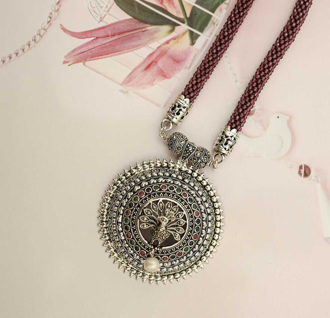 Peacock Charm Antique Silver Nacklace Set- Made With Pure 925 Silver