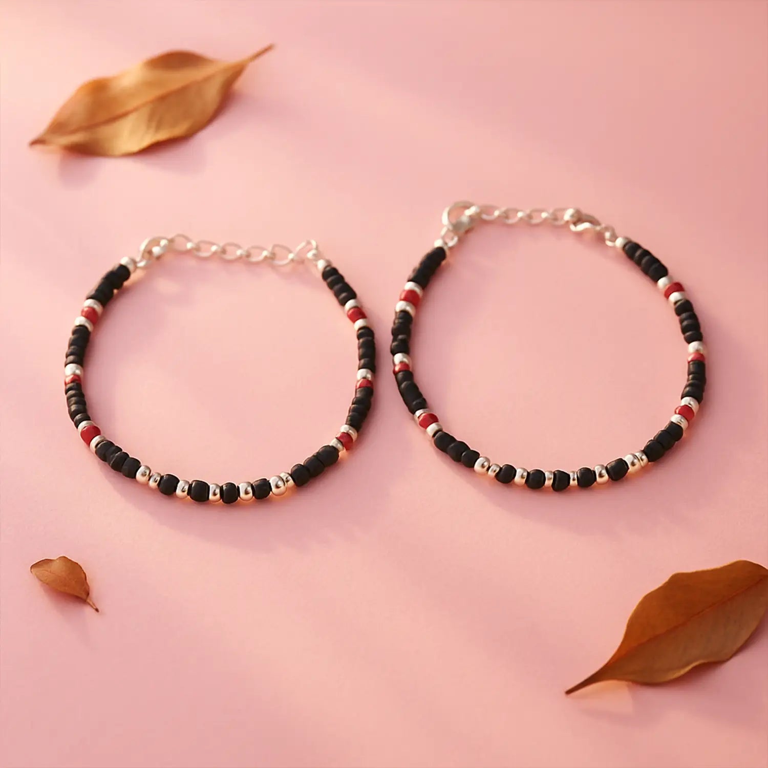Pure Silver Kids Black–Red Beads Bracelet- Made With Pure 925 Silver