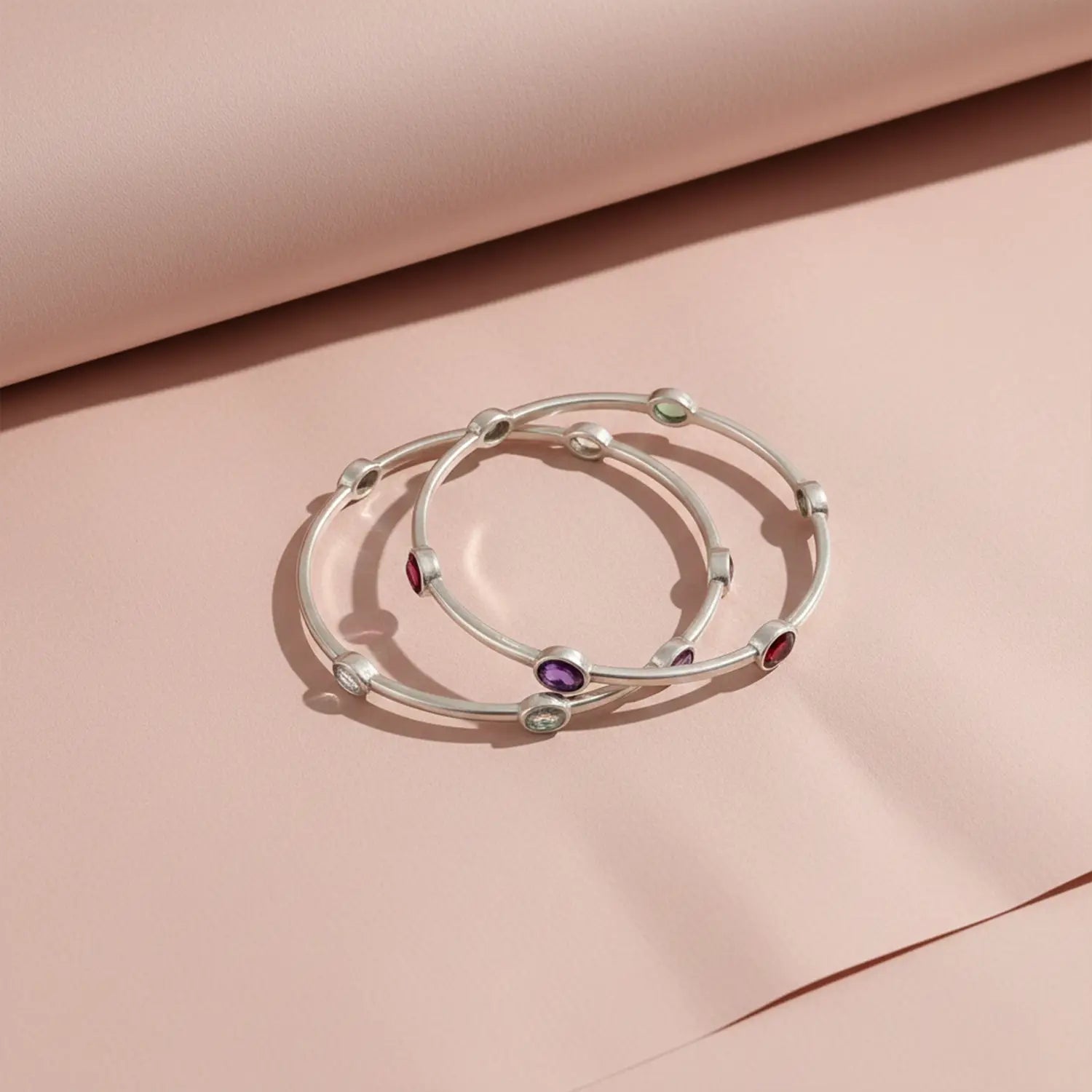 Multi-Gemstone Pure Silver Bangle Set- Made With Pure 925 Silver